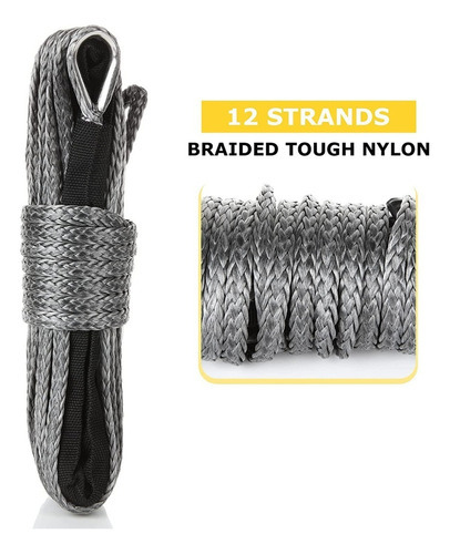 Corda De Cabo Linea Cabrestante 6mm 15m 7700lbs Para Atv Utv - Imagem 3