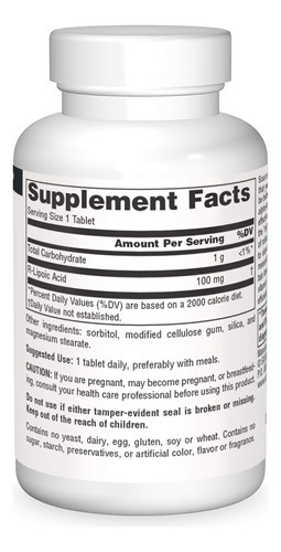 Fonte Naturals R-lipoic Ácido 100mg, 30 Comprimidos - Imagem 3