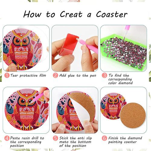 8 Porta-copos Com Pintura De Diamante De Coruja - Imagem 7