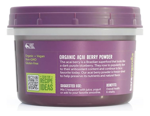 Pó De Açaí Da Bareorganics, Pó De Superalimento, Suplemento - Imagem 2