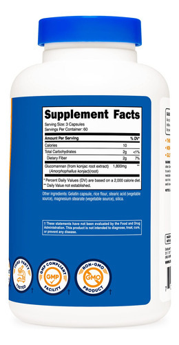 Suplemento Nutricost Glucomannan 1.800mg 180 Cápsulas - Imagem 5