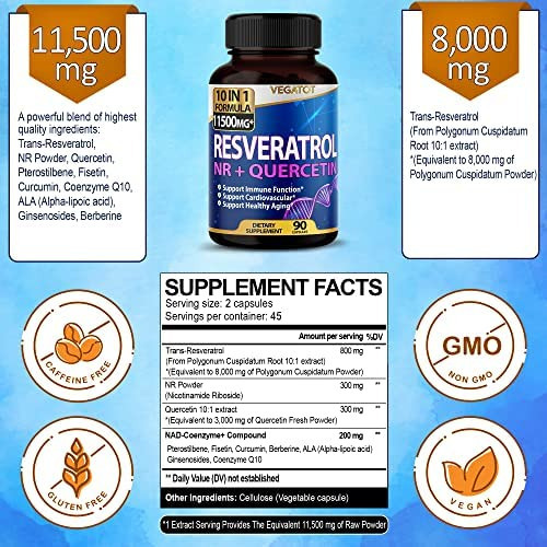 Vegatot 10 Em 1 Força Resveratrol 11.500mg Com Quercetina En - Imagem 2