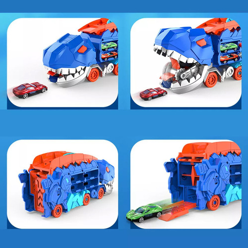 Brinquedo De Caminhão De Dinossauro +4mini Carros Comendo - Imagem 2
