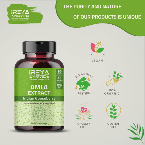Cápsulas De Extrato De Fruta Amla De Ireya Ayurveda (90 Cáps - Imagem 8