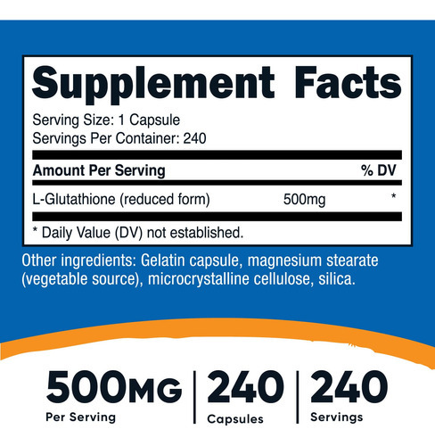 Suplemento Nutricost Glutationa Em Cápsulas 500 Mg 240 Porçõ - Imagem 3