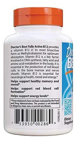 Vitamina B-12 Marca Doctors Best, 1500 Mcg, 60 Pastilhas - Imagem 3