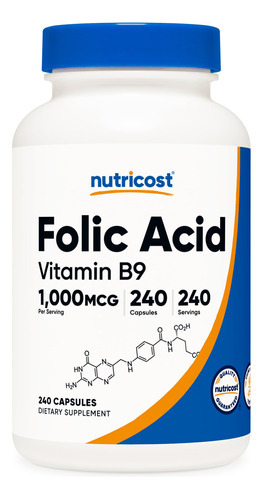 Suplemento Nutricost Ácido Fólico (vitamina B9) 1000mcg 240