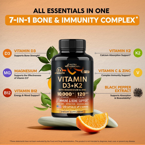 Vitamina D3 K2 - Vitamina Diu E K2 Como Mk-7 120 Mcg - Supor - Imagem 4