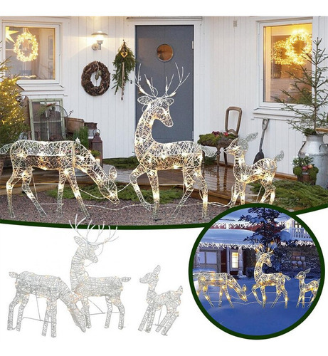 Kit 3 Enfeites De Natal De Renas Led Garden Blinker