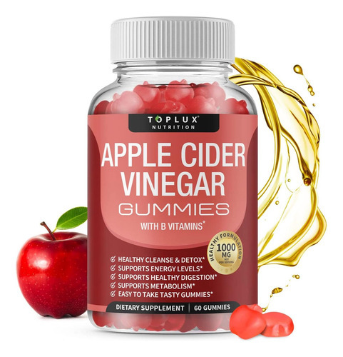 Gomas De Vinagre De Cidra Toplux - 1000mg Acv Com B12, Raiz