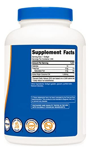 Nutricost Cápsulas Softgel De Óleo De Coco (1000mg) 240 Soft - Imagem 4