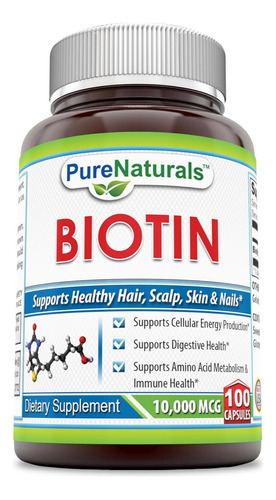 Pure Naturals Biotina 10.000 Mcg, 100 Cápsulas - Suporta Pel