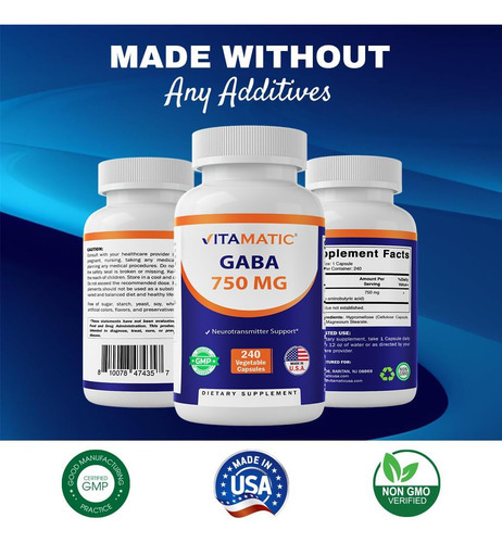 Vitamatic Gaba (ácido Gama Aminobutírico) 750 Mg, 240 240 - Imagem 5