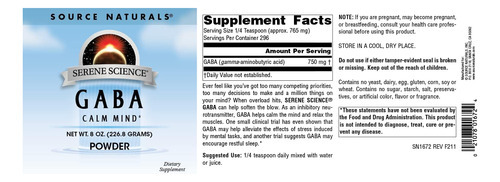 Source Naturals Serene Science Gaba, 750 Mg - 8 Onças Em Pó - Imagem 6