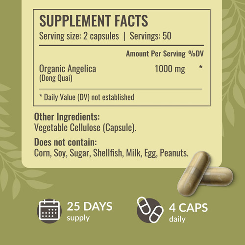 Suplemento Herbamama Angelica Root Dong Quai - 1000 Mg Cápsu - Imagem 3