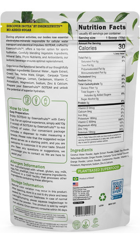 Essenzefruits Isotea Eletrólitos À Base De Plantas Em Pó E H - Imagem 2