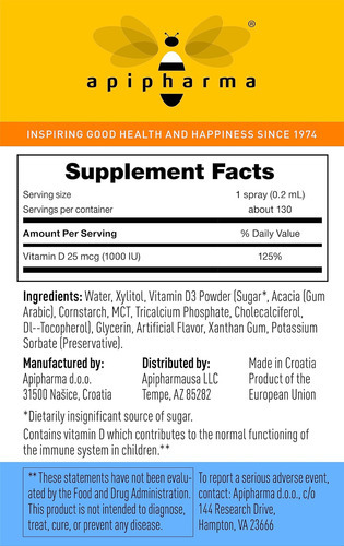 Spray De Suplemento De Vitamina D3 Para Crianças Apipharma - - Imagem 2
