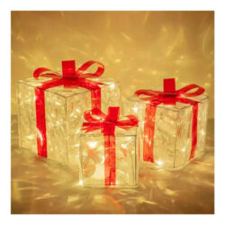 Caixa Ou Conjunto De Presente Iluminado De Natal De 3 Peças.