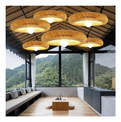 Luminária Pendente Led De Tecelagem De Bambu, Candelabro Sus - Imagem 9