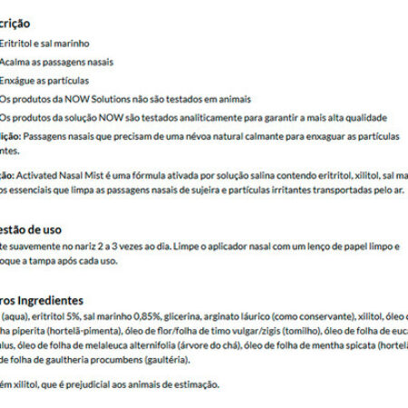 Nasal Mist Ativada Now Foods 59ml Importado - Imagem 4