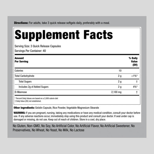 Piping Rock D-manose 2100mg | 120 Cápsulas | Suplemento De M - Imagem 2