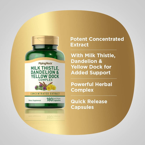 Piping Rock Milk Thistle, Dandelion & Yellow Dock | 180 Cáps - Imagem 4