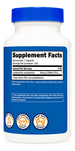 Suplemento Nutricost Lactobacillus Acidophilus 2b Cfu 120 Ca - Imagem 6