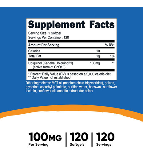 Suplemento Nutricost Ubiquinol 100mg 120 Cápsulas Gelatinosa - Imagem 3