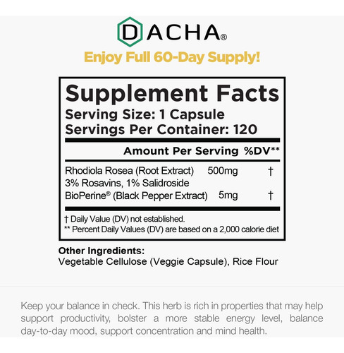 Suplemento Natural De Rhodiola Rosea-120 Caps 500mg, 3% Rosa - Imagem 5