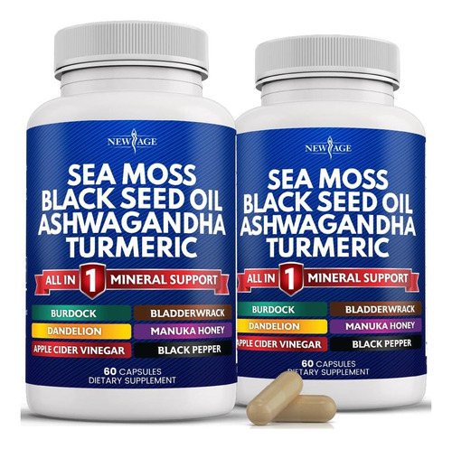 New Age Silica Sea Moss 3000mg Óleo De Semente Preta 2000mg