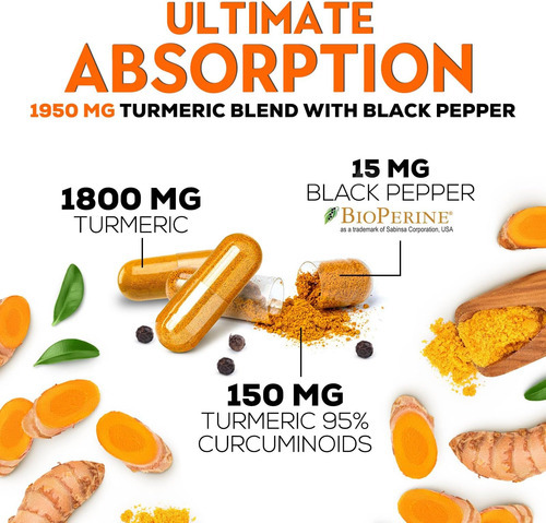 Curcumina De Cúrcuma Com Bioperine 1950 Mg, 95% De Curcuminó - Imagem 7