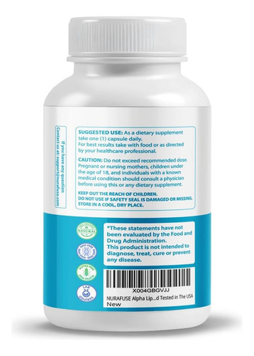 Ácido Lipóico Alfa Nurafuse Com Coenzima Q10, Vitamina B, Vi - Imagem 3