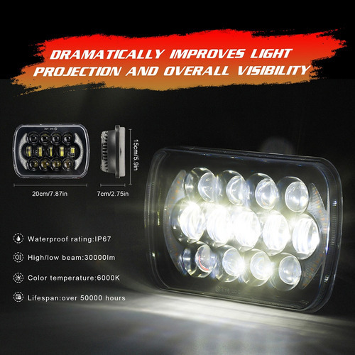 Aaa Farol Led Retangular De 300w 5x7 Para Jeep Wrangler Yj - Imagem 3