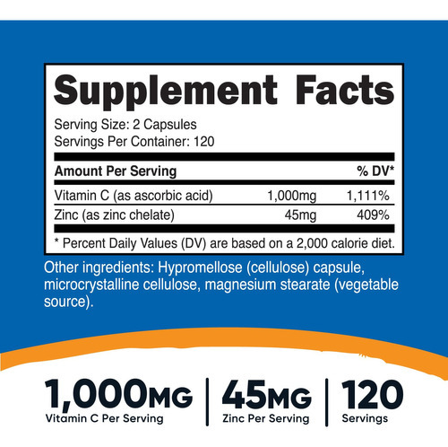 Suplemento Nutricost De Vitamina C Com Zinco 1000 Mg/45 Mg - Imagem 2