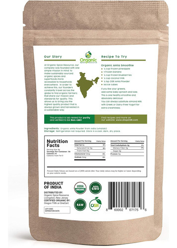 Pó De Amla Orgânico - 1,10 Lbs (17,64 Onças) | Amalaki, Usda - Imagem 3