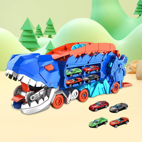 Brinquedo De Caminhão De Dinossauro +4mini Carros Comendo - Imagem 4