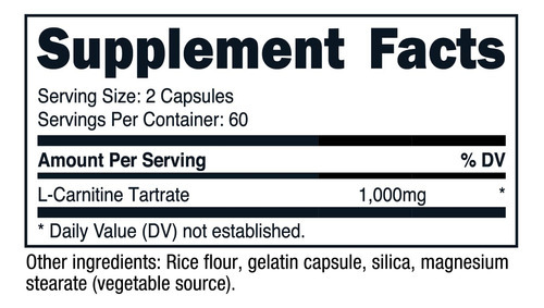Suplemento Nutricost Tartarato De L-carnitina 1000 Mg 120 Cá - Imagem 8