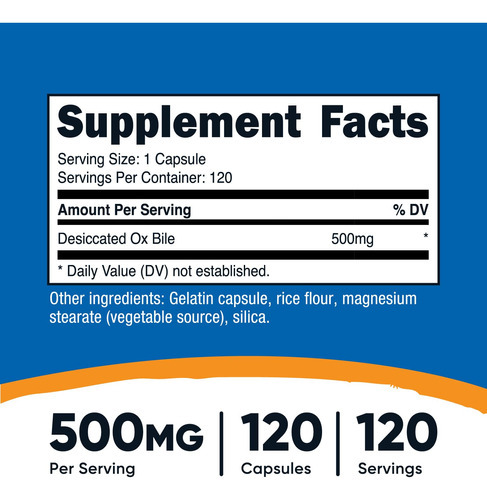 Cápsulas Biliares Nutricost 500 Mg 120 Cápsulas - Imagem 2