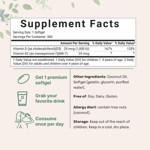 Micro Ingredientes Vitamina D3 1.000 Ui Mais K2 (mk-7) 25 Mc - Imagem 2