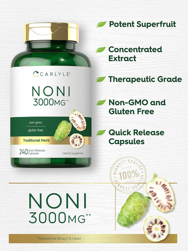 Cápsulas De Frutas Carlyle Noni 3000mg | Contagem 240 | Não - Imagem 3