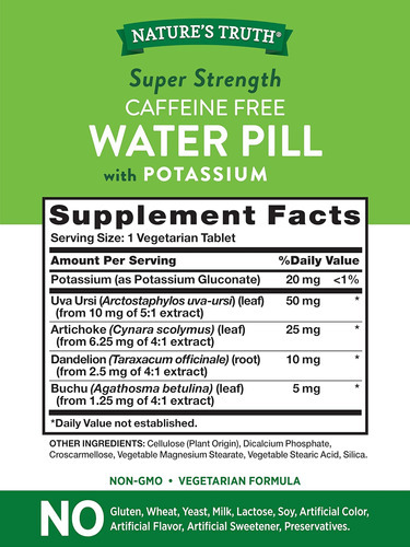 Natures Truth Super Strength Water Pill Com Potássio | 90 Co - Imagem 2