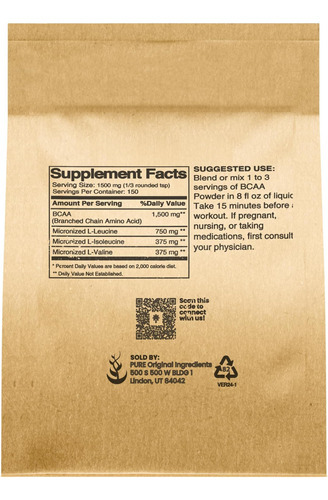 Ingredientes Originais Puras Não Saborosos Bcaa (8oz) Em Pó, - Imagem 2