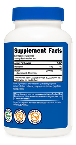 Suplemento Nutricost Magnesium L-treonato Mattein 2000mg - Imagem 5