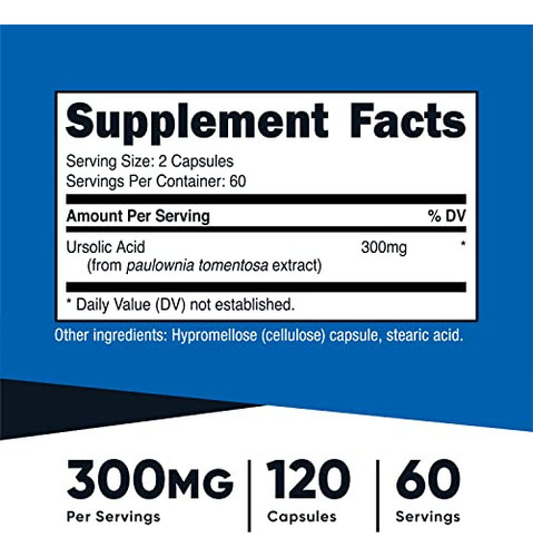 Suplemento Nutricost Ácido Ursólico 300mg 120 Cápsulas - Imagem 2