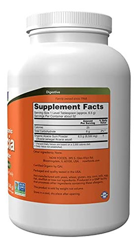 Suplementos Now, Pó Puro De Acácia, Orgânico Certificado, So - Imagem 2