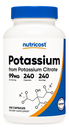 Suplemento Nutricost Citrato De Potássio 99mg 240 Cápsulas