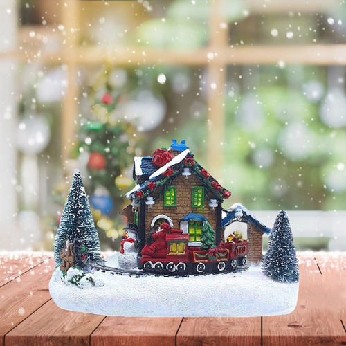 Casa De Natal Aldeia Artesanato Acendem Led Neve Miniatura - Imagem 4