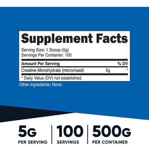Suplemento Nutricost Creatina Monohidratada Micronizada 500g - Imagem 2