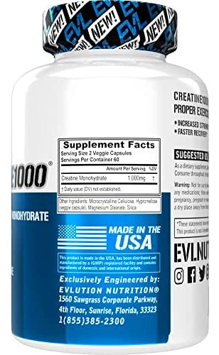 Cápsulas De Monohidrato De Creatina Pura Evlution 1000 Mg N - Imagem 3