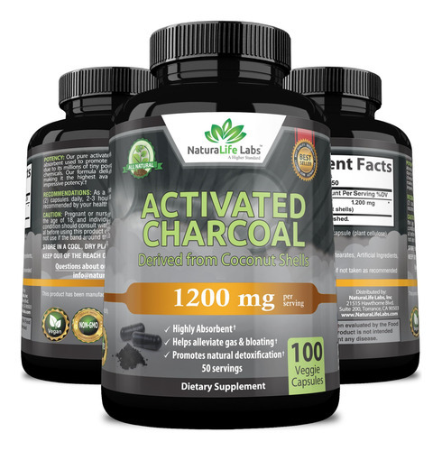 Cápsulas De Carvão Ativado Naturalife Labs 1.200 Mg 100 Vega - Imagem 5